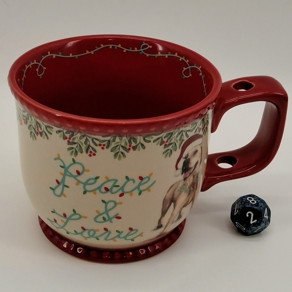 Pioneer Woman "Peace & Love" Holiday Christmas Dog Coffee Cocoa Tea Mug Red #2
